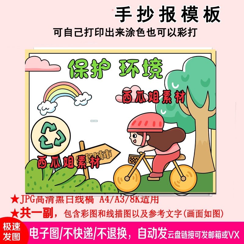保护环境环保绿色城市节能儿童画画画模板素材电子版简笔画线稿