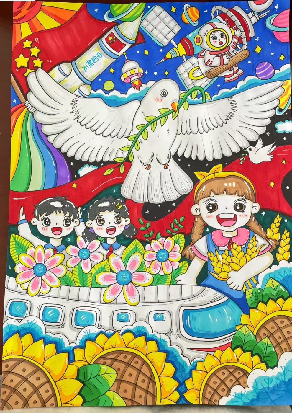 祖国在我心中爱国从我做起绘画儿童画主题画模板黑白线稿电子版小