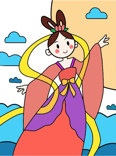中秋节嫦娥本月玉兔桂花树主题绘画简笔画儿童画电子版模板电子版