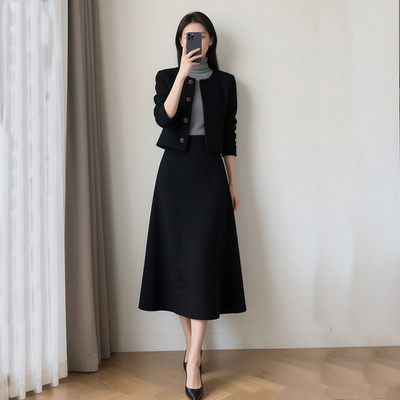 冬季毛呢香风短外套半身裙套裙