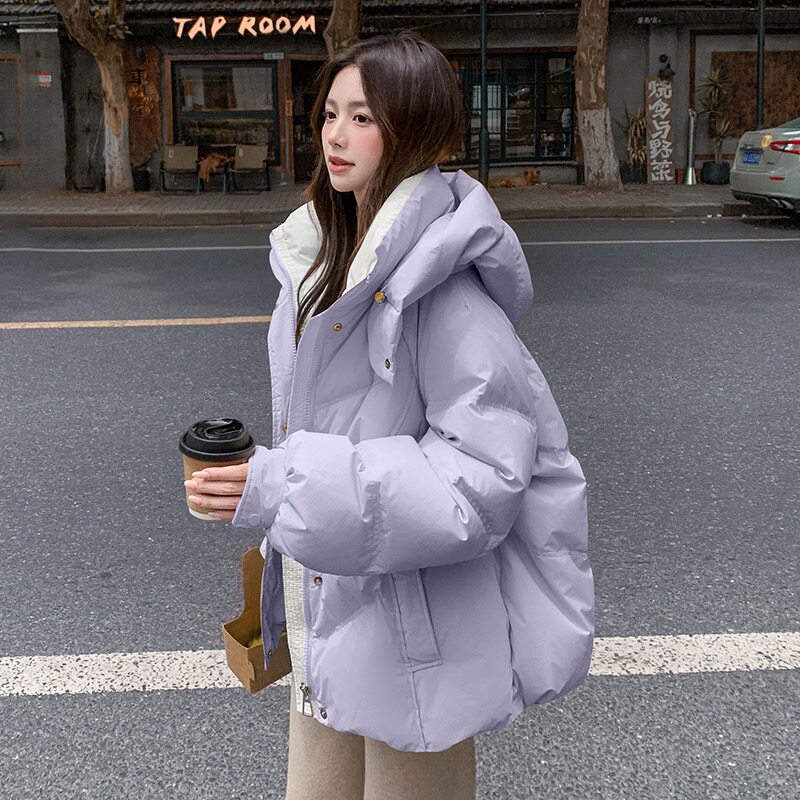 冬季休闲连帽加厚短款棉服女