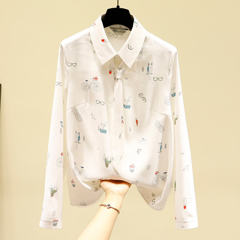 2021秋季新款衬衫女设计感小众长袖韩版显瘦气质印花百搭雪纺衬衣