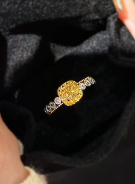 轻奢气质黄钻小方糖菠萝戒指小众设计感精致时尚彩宝女