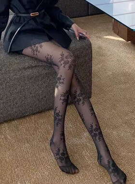 蔷薇花薄款款洛丽塔丝袜连裤袜打底袜防勾丝玫瑰复古黑色春秋款