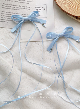 原创天蓝色飘带对夹可爱双马尾星星发夹甜美少女头饰个性侧边发卡