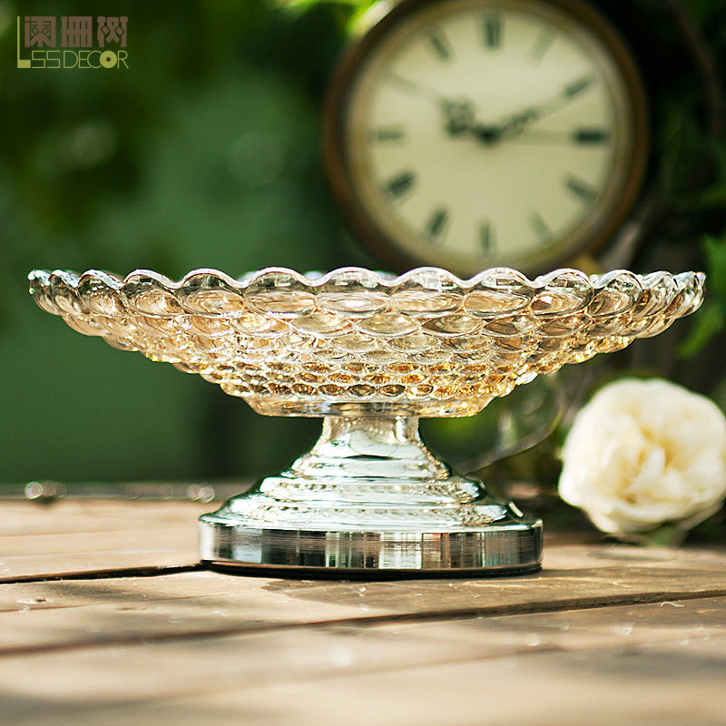 阑珊树-欧式复古珍珠果盘 巴洛克风格家居摆件 典雅简约珠光玻璃