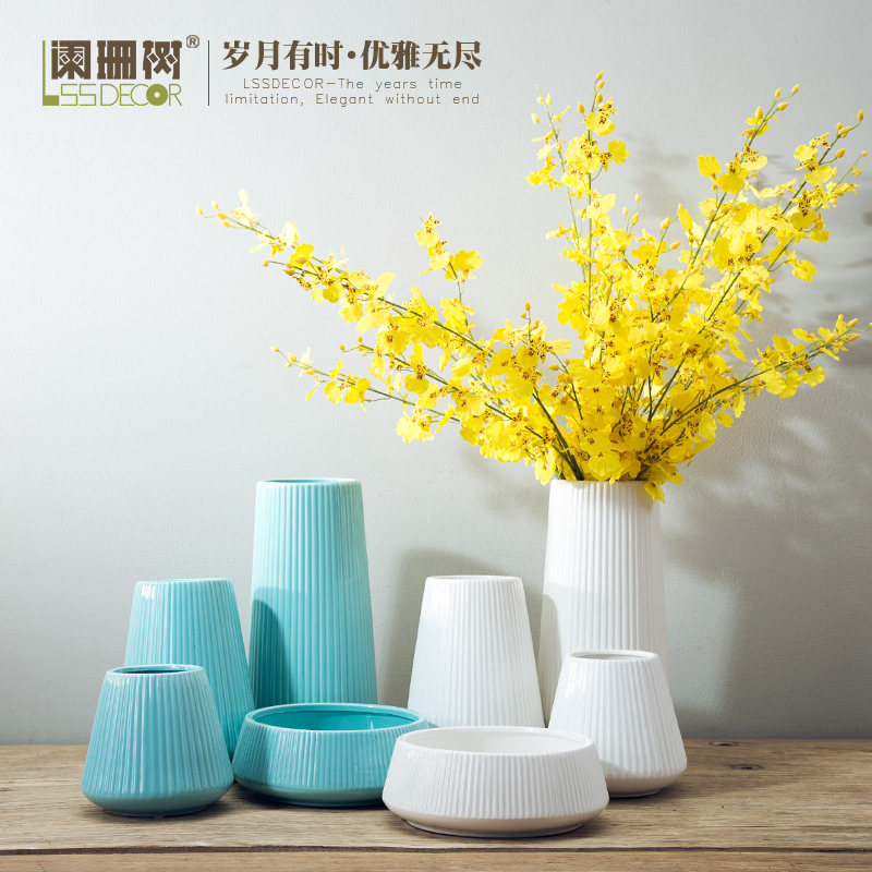 迷城客厅卧室家居装饰品摆件陶瓷白色蓝色花瓶创意简约现代花瓶