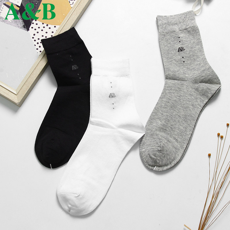 3双AB男士正品薄款运动商务棉袜精梳棉透气黑白中筒袜子