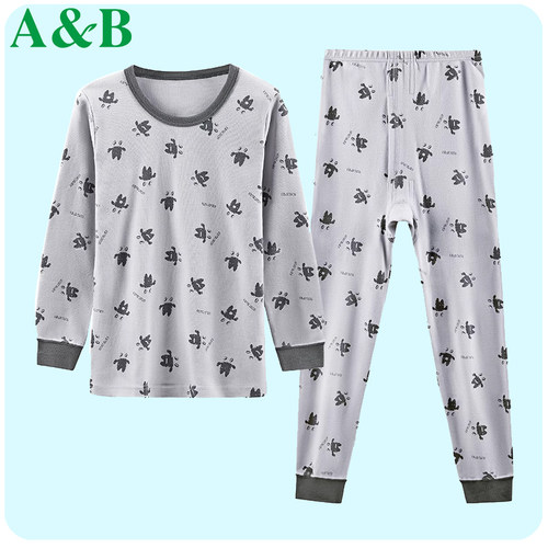 ab儿童保暖内衣套装纯棉套头圆领印花大童青少年宝宝男女秋衣秋裤 - 封面