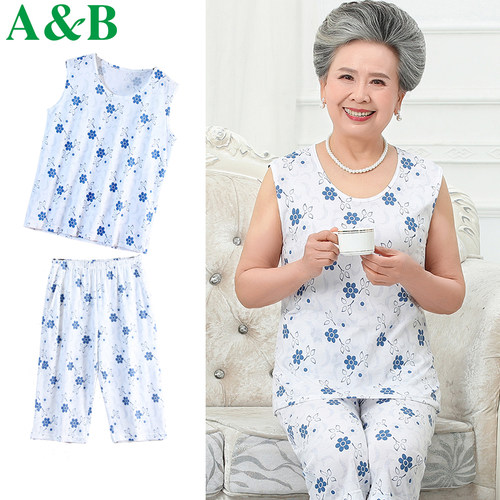 AB纯棉无袖奶奶装夏装套装