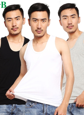 3件AB男士背心男纯棉夏季宽松透气大码弹力打底运动汗衫白色背心
