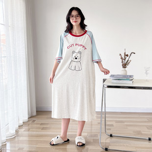 卡通宽松睡裙女夏纯棉短袖大码200斤连衣裙可外穿家居服薄款孕妇