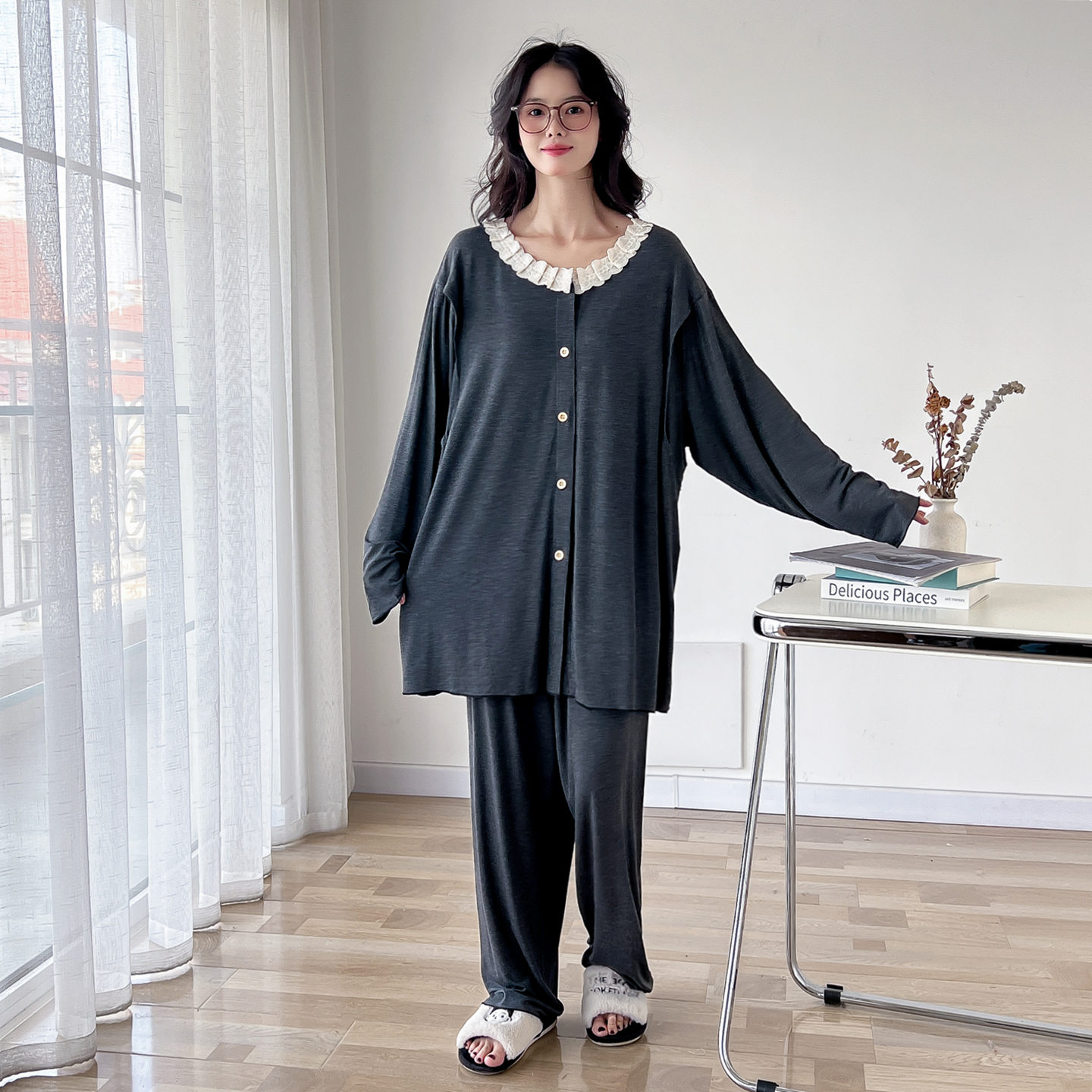 甜美花边加肥大码哺乳睡衣月子服