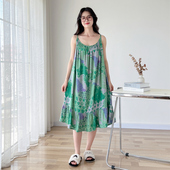 棉绸加肥200斤连衣裙子性感中长款 大码 吊带睡裙女夏季 背心家居裙