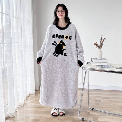 可爱猫咪大码睡裙冬季加厚加绒女