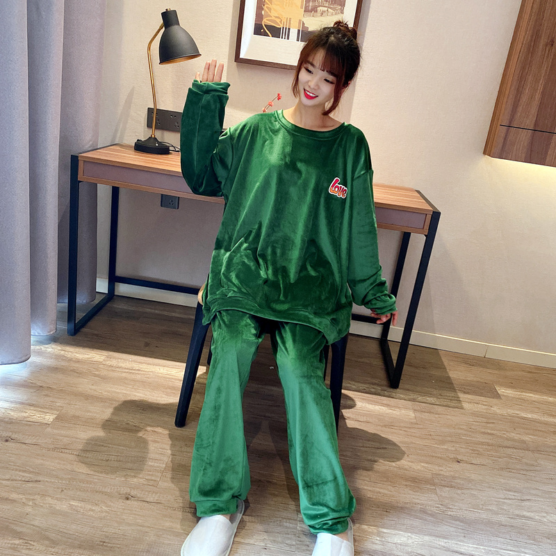 秋冬加肥加大码金丝绒睡衣女简约天鹅绒胖MM200斤家居服套装300斤