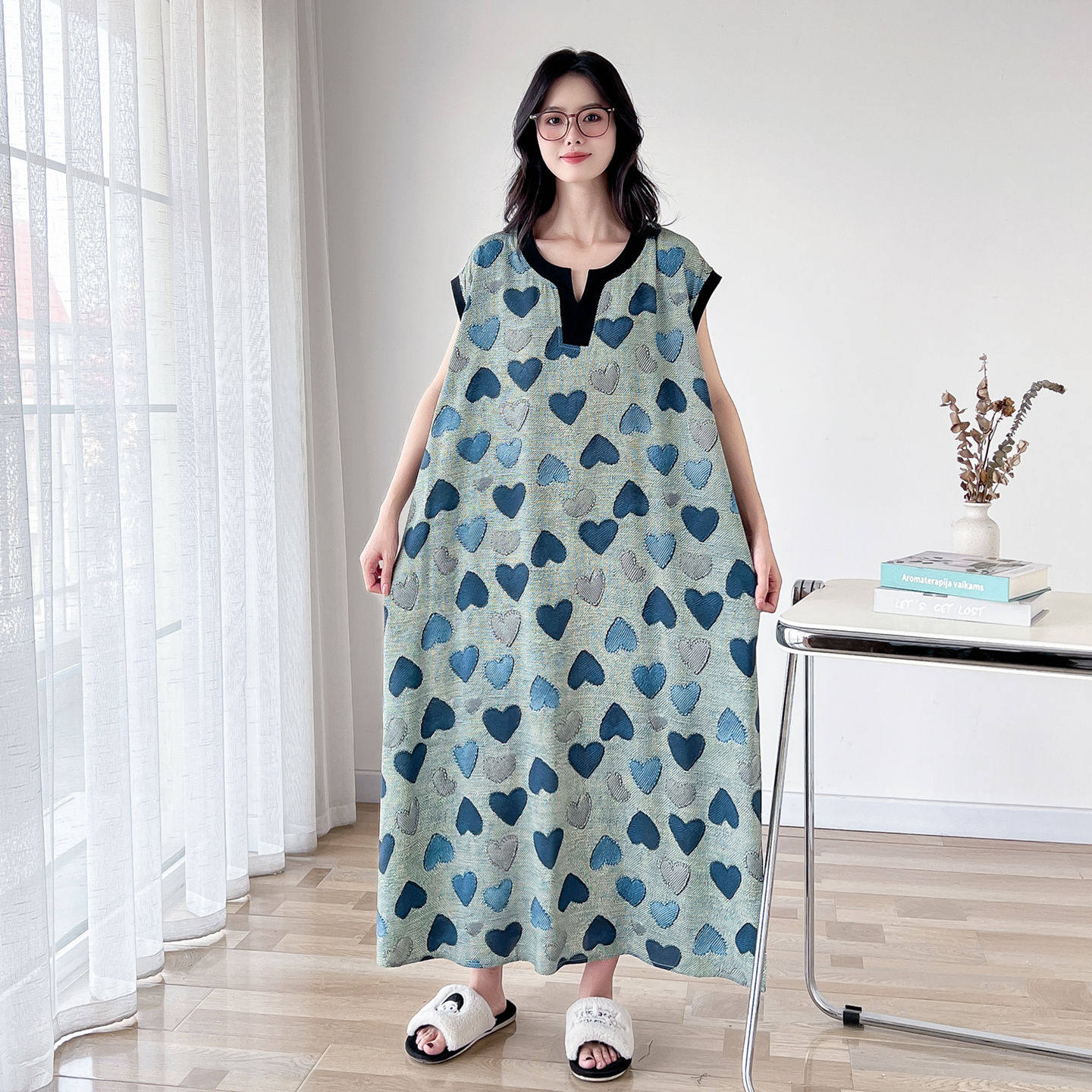 大码睡裙女V领夏季薄款无袖棉绸