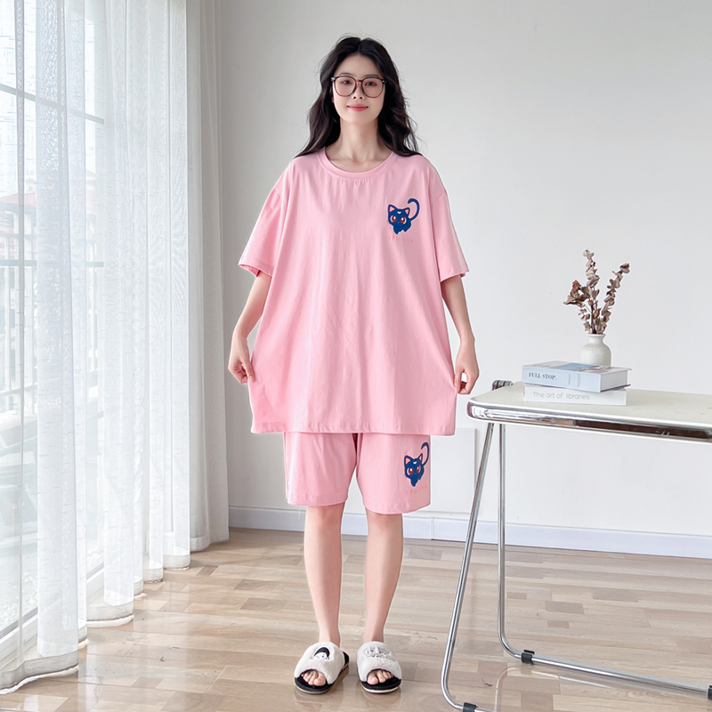 卡通印花纯棉大码睡衣女夏薄款
