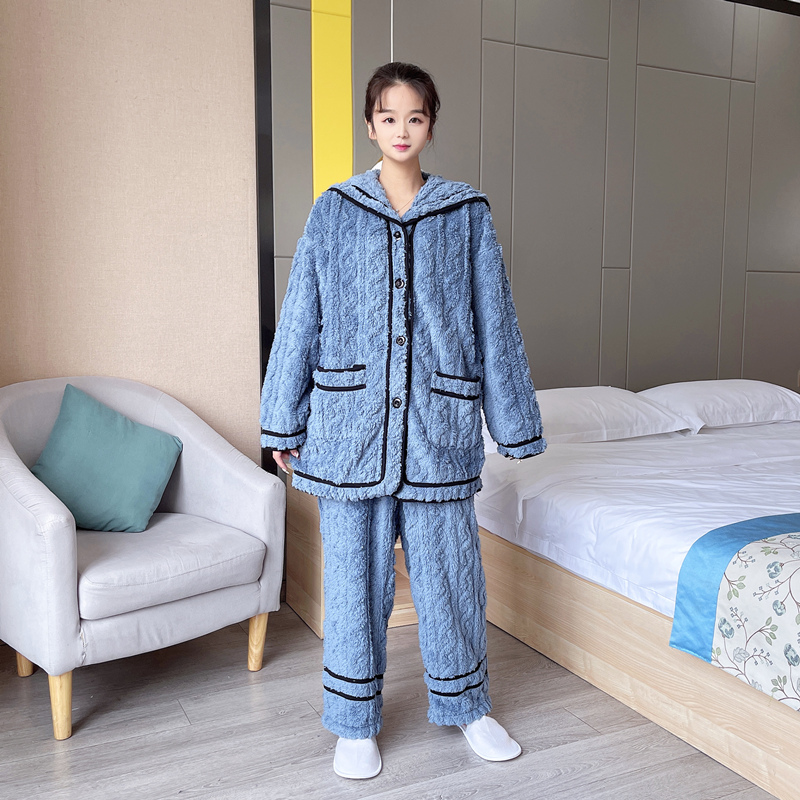 冬季珊瑚绒可外穿大码睡衣套装女
