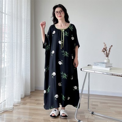 卡通短袖大码胖mm棉绸睡裙女夏季