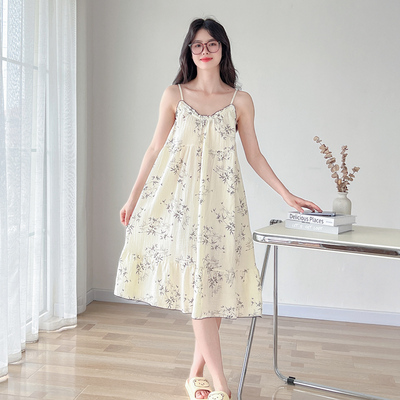 纯棉纱布夏季日系大码吊带睡裙女