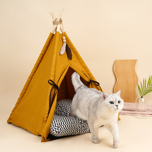 四季 zeze宠物帐篷落日黄猫窝宠物屋半封闭式 通用可拆洗猫咪用品
