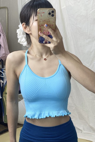 mimiuomi木耳边吊带运动内衣外穿露背背心瑜伽短款夏辣妹风带胸垫
