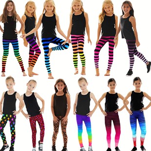 美国K-DEER儿童款圈圈条纹渐变毛毛虫亲子瑜伽运动健身裤kdeer