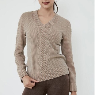 6折清仓itzon压花针织柔软V领口大弹力长袖 外套 瑜伽服上衣罩衫