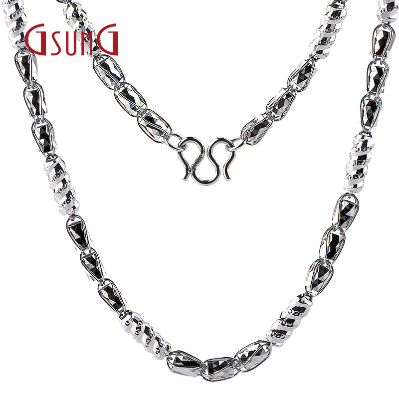 gsung吉上吉珠宝白金闪亮男式项链转运路路通时尚素金pt950铂金链