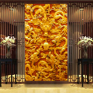 九龙壁画装饰画雕刻玄关招财过道走廊龙图挂画金龙墙布纸壁纸定制