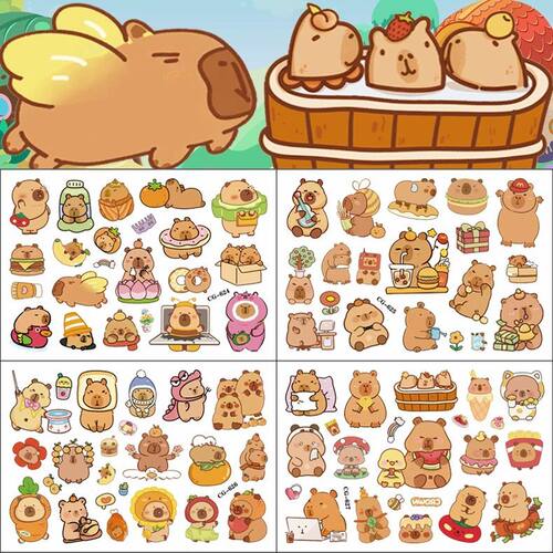 卡皮巴拉capybara主题派对儿童纹身贴生日聚会纹身一次性水转印贴