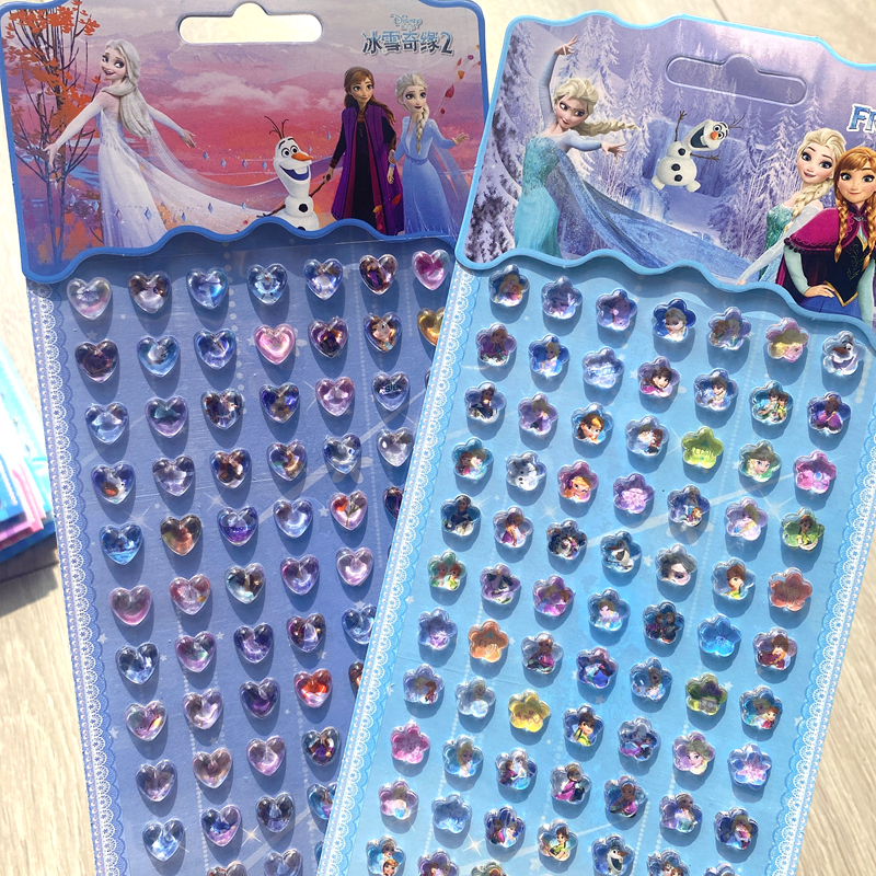 儿童贴纸女孩水晶钻石宝石贴画冰雪奇缘爱莎迪士尼粘贴女童耳钉贴