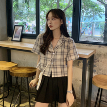衣服 格子外套女装 短袖 宽松黑暗系厌世风上衣西装 2019新款 夏季 韩版