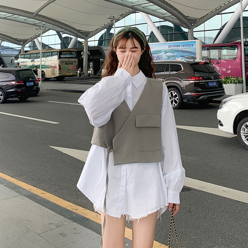 秋季套装女2019新款韩版无袖+衬衫买三送一