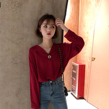 女网红长袖 上衣 薄款 韩版 初秋2019新款 宽松chic气质设计感小众衬衫