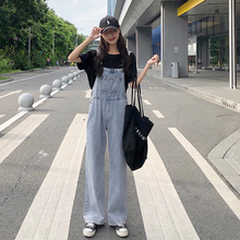泫雅牛仔裤女春秋2020新款韩版显瘦直筒背带裤宽松裤子阔腿裤长裤