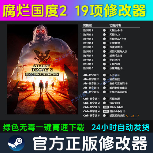 腐烂国度2 修改器 Steam辅助epic电脑正版工具科技 不含游戏