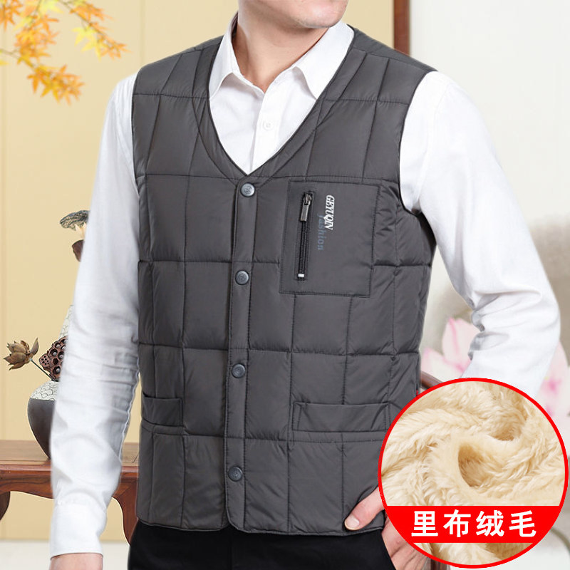 男士加绒加厚马甲 秋冬新款男式棉背心休闲保暖坎肩爸爸马夹