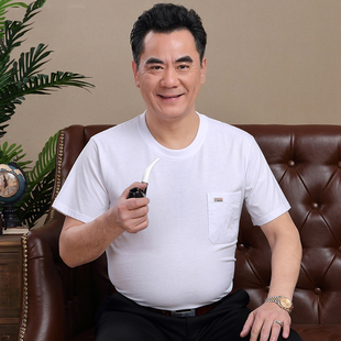短袖 圆领纯色宽松中老年T恤夏季 男士 t恤男 polo衫 爸爸装