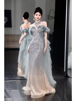 新款2024婚纱一字肩重工蕾丝奢华高端鱼尾新娘结婚主纱性感晚礼服