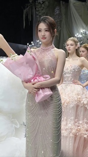 屿屿徐路同款水晶链条高级感晚礼服女成人礼生日宴会主持人礼服裙