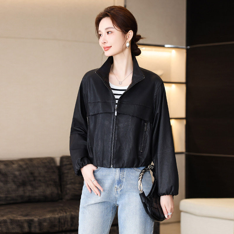 海宁立领真皮夹克女2026春季新款头层绵羊皮皮衣外套短款时尚洋气