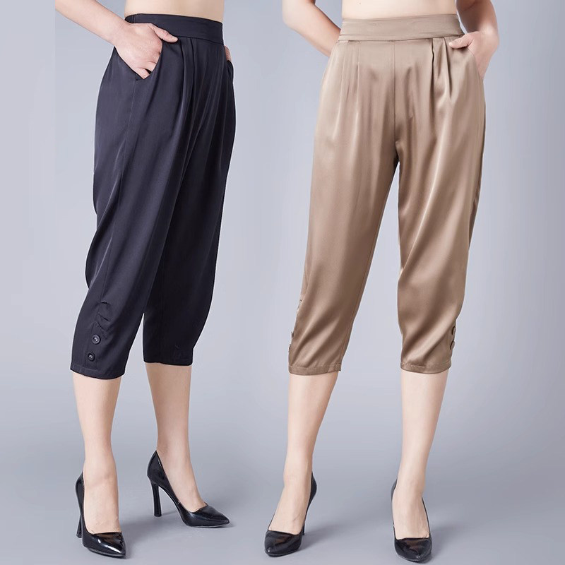 真丝女裤子桑蚕丝七分小脚裤大码休闲夏季薄款杭州丝绸修身C728