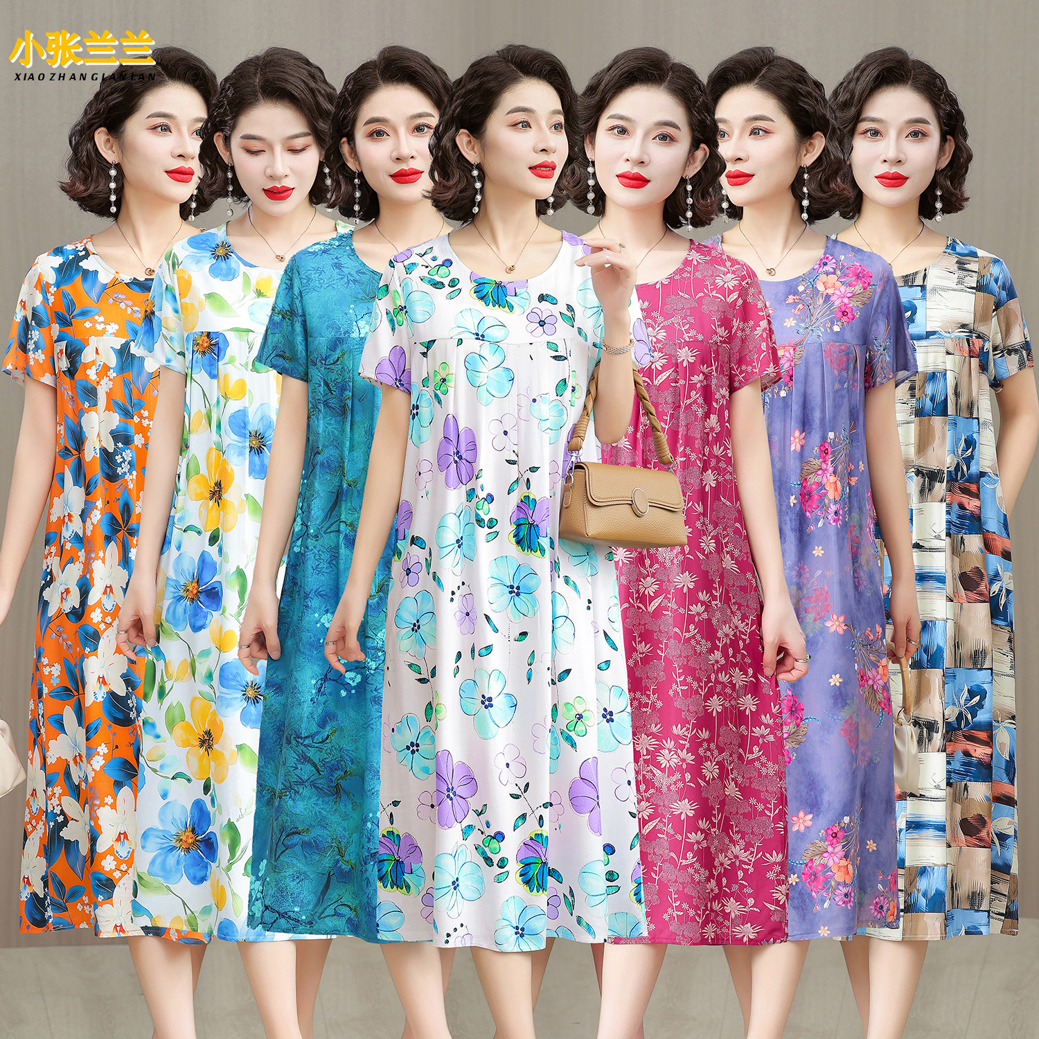 新款棉绸连衣裙女夏季气质高端绵绸睡裙加肥加大码胖妈妈外穿裙子