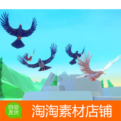 Unity3d Poly Art Ravens & Crows 3.8 卡通乌鸦鸽子鸟类控制器
