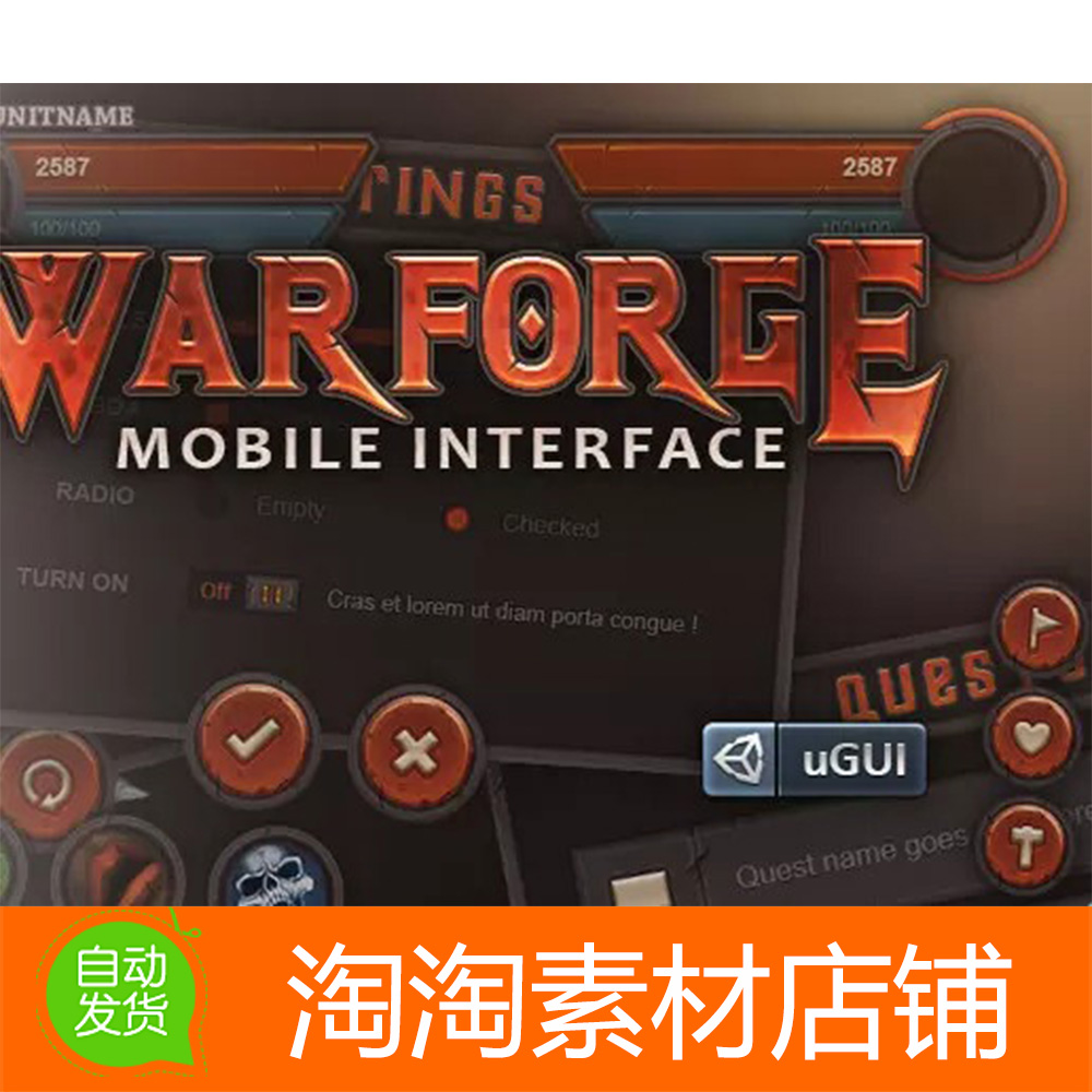 Unity3d Warforge Mobile UI 1.4 魔幻风格游戏界面按钮图标素材