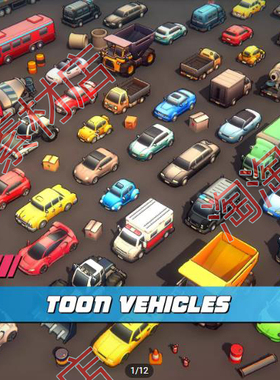 Unity3d Toon Vehicles 1.4 卡通汽车 货车 赛车3D模型车辆交通
