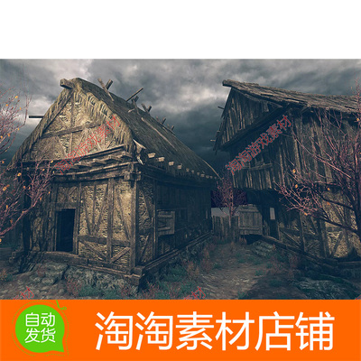 Unity3d Deserted Village 2.0 恐怖废弃村庄木屋室内外场景模型
