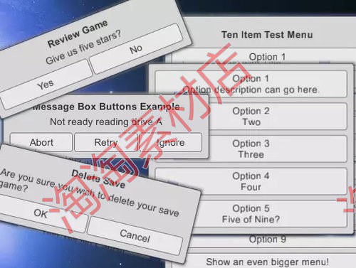 Unity3d uGUI Message Box 消息框模式对话框和菜单